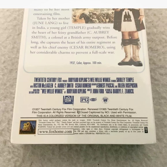 Wee Willie Winkie VHS Family Feature Shirley Temple Brand New Factory Sealed - Picture 4 of 6